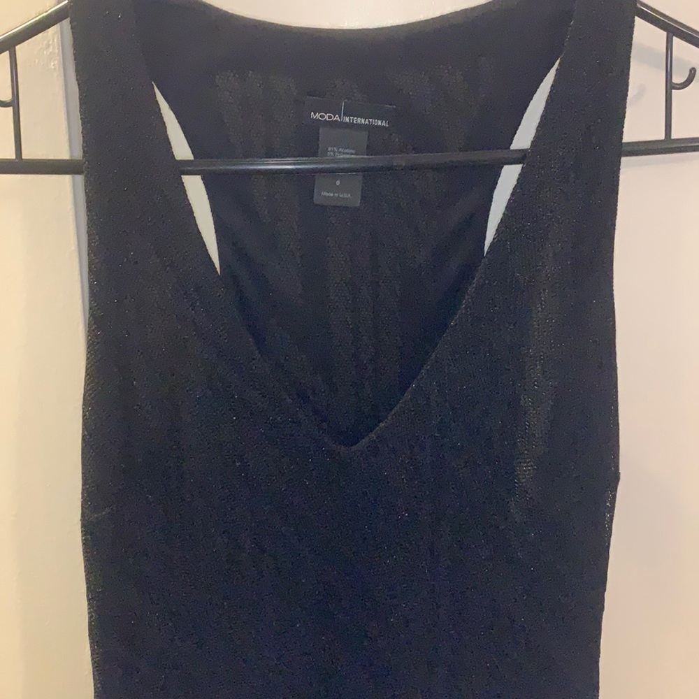 Short black racer back dress with fringe 👗